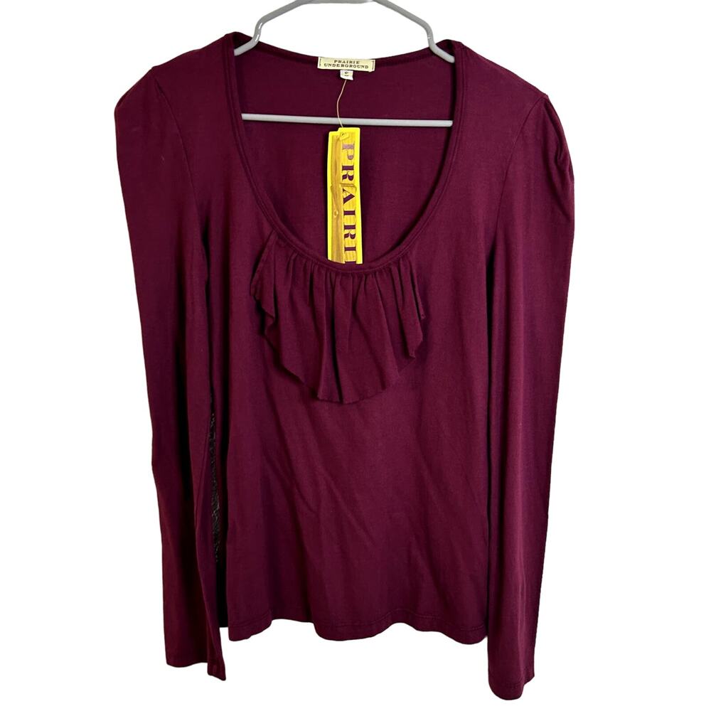 Prairie Underground Ruffle Tee Womens Size Small African Violet NWT NEW Maroon